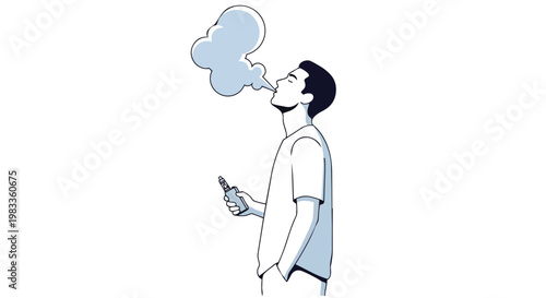 Minimalist Illustration of a Young Man Vaping and Exhaling Smoke