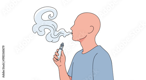 Illustration of a man vaping electronic cigarette with smoke cloud