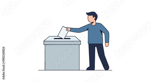 Man casting a vote in a ballot box, flat vector illustration