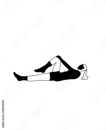 Woman streching her legs silhouette on white background 