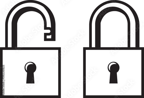 Two padlocks with different keyhole visibility and shackle designs