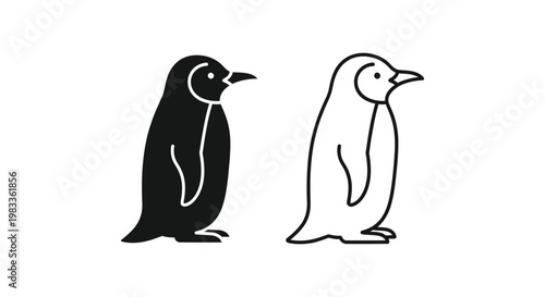 Cute Black White Penguin Illustrations Vector