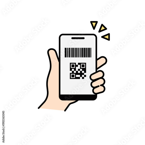 スマホでQRコードとバーコードを表示するアイコン（線画ありカラー） – シンプル操作UIアイコンシリーズ