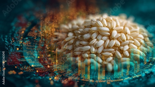 Wallpaper Mural Rice Grains with Biotech Overlay Displaying Nutrient Composition and Data Visualization for Agricultural Innovation Torontodigital.ca