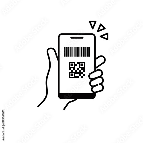 スマホでQRコードとバーコードを表示するアイコン（線画） – シンプル操作UIアイコンシリーズ
