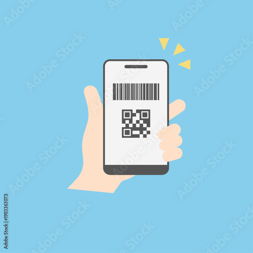 スマホでQRコードとバーコードを表示するアイコン（フラット） – シンプル操作UIアイコンシリーズ