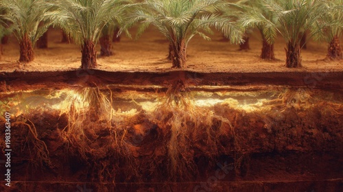 Wallpaper Mural Detailed Visualization of Palm Tree Roots and Nutrient Flow Underground for Agricultural and Environmental Studies Torontodigital.ca