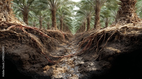 Wallpaper Mural Visualization of Palm Tree Roots Underground for Nutrient Flow in Sustainable Agriculture Practices Torontodigital.ca