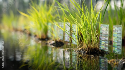 Wallpaper Mural Seedlings in Flooded Field with Floating Data Panels for Agricultural Research and Environmental Monitoring Torontodigital.ca