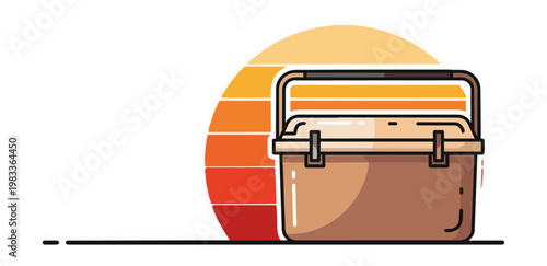 Cooler illustration with sunset background and copy space