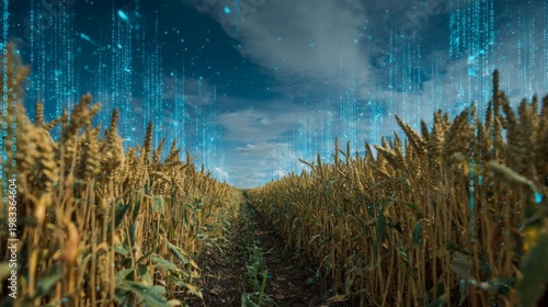 Wallpaper Mural Futuristic Wheat Field with Digital Overlay Representing Blockchain and Traceability in Farming and Data Management Torontodigital.ca