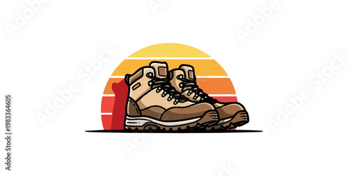 Hiking boots silhouette against sunset background outdoor adventure concept