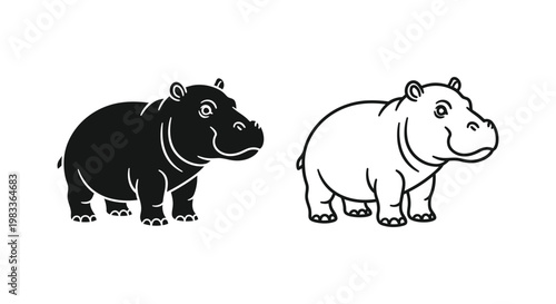 Cute Cartoon Hippopotamus Illustrations for Design Vector