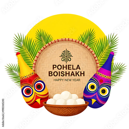 Easter greeting card design with colorful decorated eggs and spring themed floral illustration
