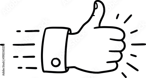 Hand Showing Thumbs Up Gesture with Dynamic Lines on White Background