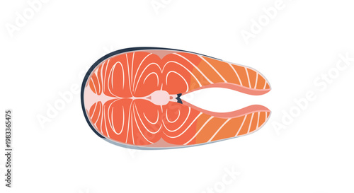 Vibrant illustration of a fresh salmon steak showcasing its rich orange flesh and distinct white marbling on a clean white background, perfect for