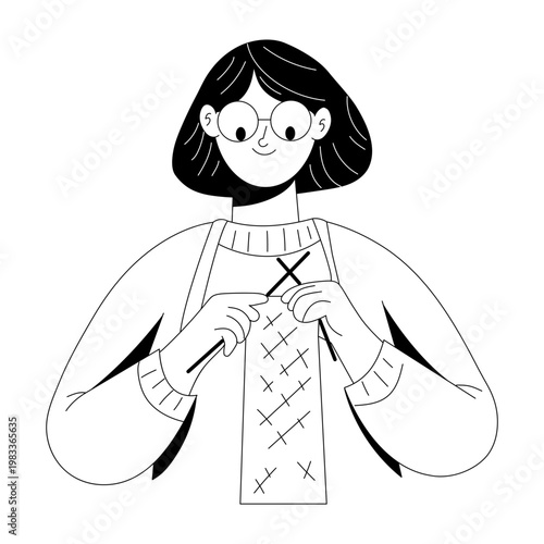 A glyph style illustration showing a person knitting 
