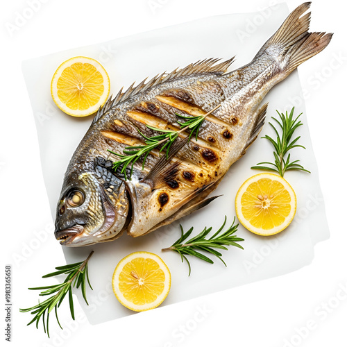 Fresh Grilled Fish with Lemon and Herb Garnish for Healthy Dining