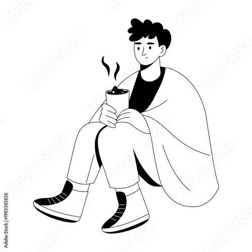 A glyph style illustration showing a cozy blanket 
