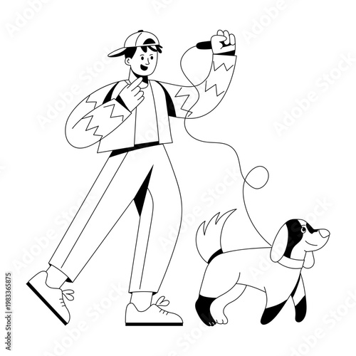A glyph style illustration showing dog walk 