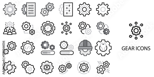 Gear simple concept 24 Grew color icons set .Vector illustration.