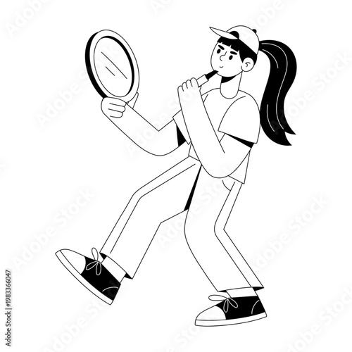 A glyph style illustration showing a person applying lipstick 