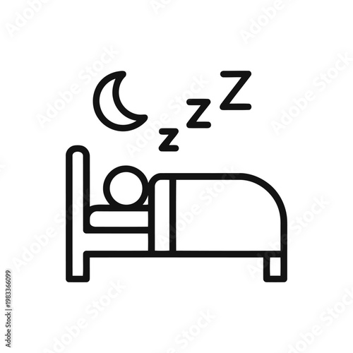 A person sleeping in a bed under a crescent moon with zzz above