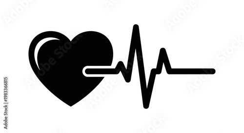 Black heart and ekg line graphic symbolizing health and medicine