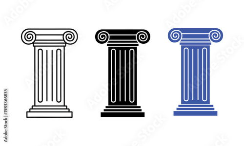 Classical Column Icon Set Ancient Architecture Vector Illustration