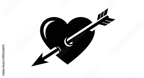 Black heart pierced by arrow illustration concept for love or targeting