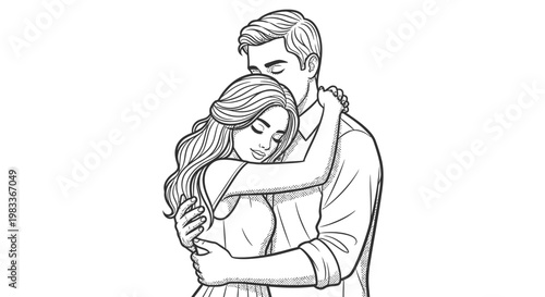 Couple embrace line art illustration of affection unity and closeness