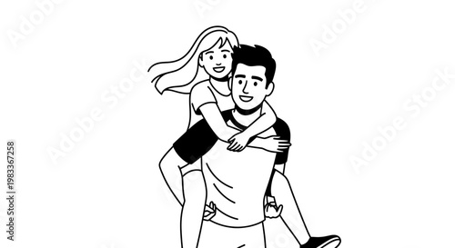 Couple piggybacking embrace vector illustration friendship happiness