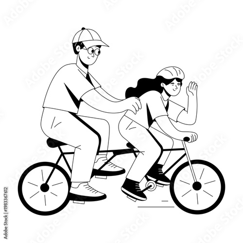 A glyph style illustration showing a person riding tandem bike 
