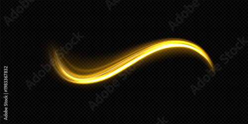 Luxury Golden Light Swirl with Sparkle, Glitter Particles and Glowing Curved Wave Effect on Transparent Background