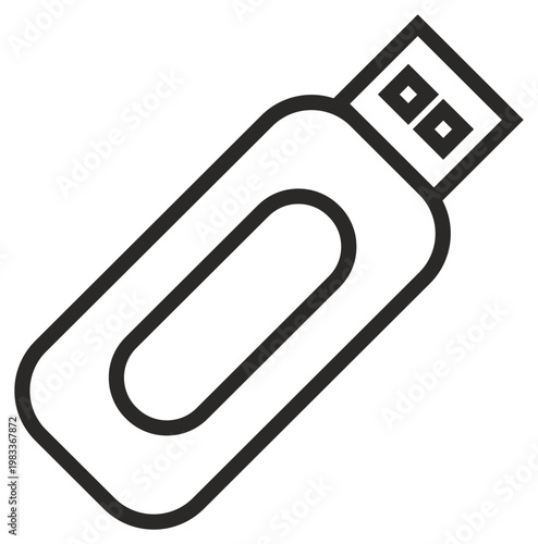 Black Line Vector Icon Illustration of a USB Flash Drive, Minimalist Scalable Graphic Symbol for Data Storage, Memory Stick, and Portable Thumb Drive Isolated on a White Background