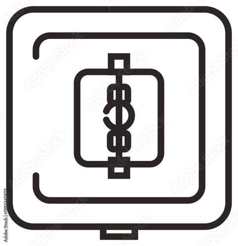 Black line vector icon illustration of an electrical fuse box or circuit breaker panel, minimalist symbol for power distribution, electricity control, and safety in residential or industrial settings.