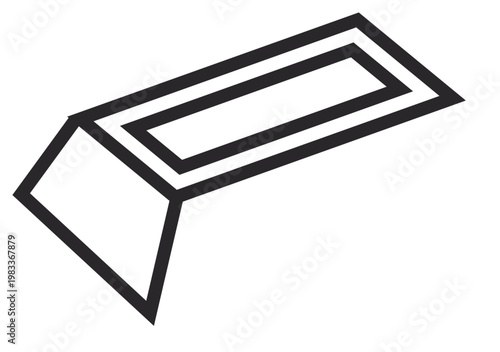 Minimalist black vector icon illustration of a gold bar or bullion ingot shown in an isometric perspective, symbolizing wealth, finance, investment, and precious metal assets on white background.