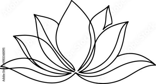 Continuous one line of a lotus leaf, serene botanical vector design symbolizing purity and tranquility, style hand drawing illustration.