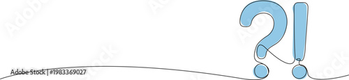 continuous line drawing of question mark followed by exclamation mark, line art vector illustration