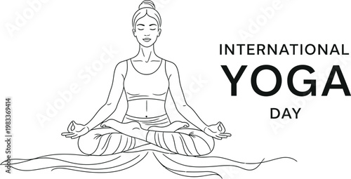 Peaceful woman sitting in a lotus position practicing deep meditation to celebrate the annual international yoga day event with joy