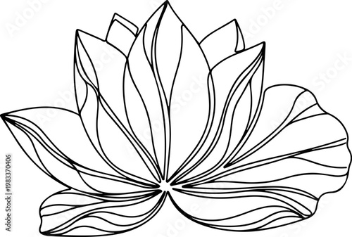 Continuous one line of a lotus leaf, serene botanical vector design symbolizing purity and tranquility, style hand drawing illustration.