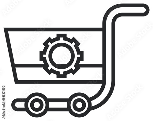 Foto Electronic marketplace basket containing a mechanical sprocket, signifying programmed mercantile operations, automated consumerism workflows, and digital storefront optimization