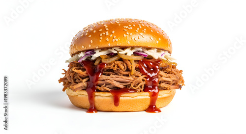 Delicious pulled pork sandwich with barbecue.