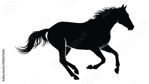 A striking black silhouette of a horse in mid gallop showcasing its powerful build and flowing mane