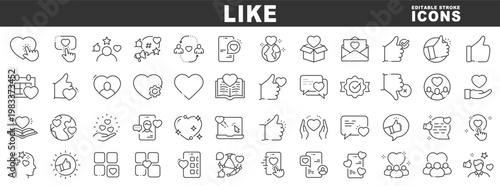 Clean outline like icons featuring hearts, likes