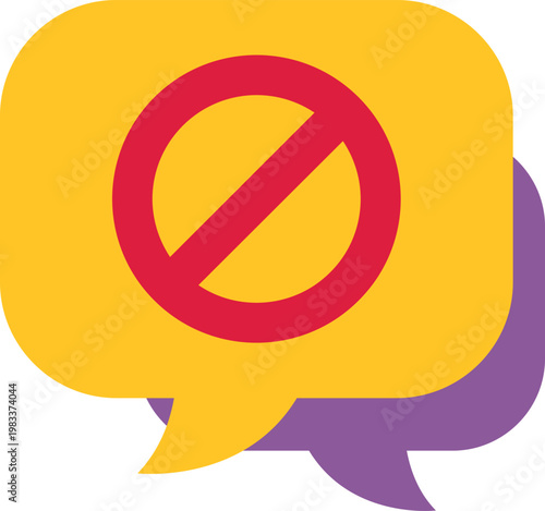 Two chat bubbles with a red forbidden sign indicating restricted communication
