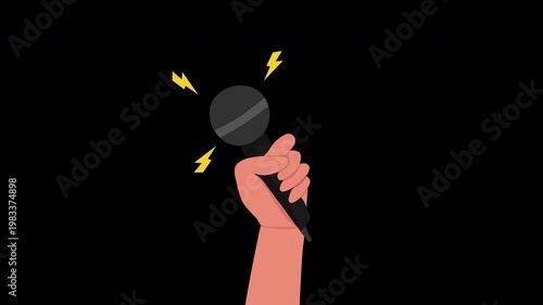 Hand Holding Microphone Announcement Animation Loop with Alpha Channel