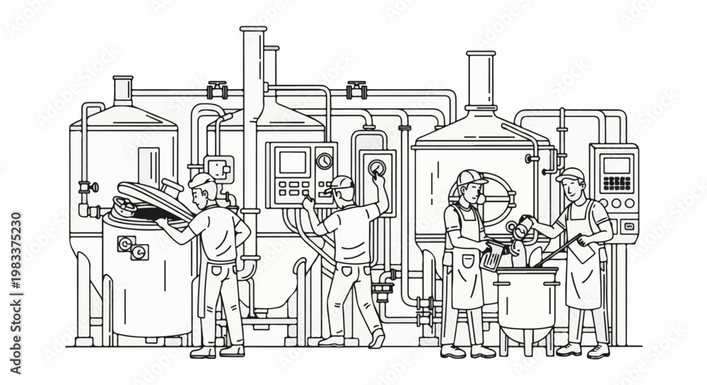 Obraz premium Factory workers operating complex machinery for production processes