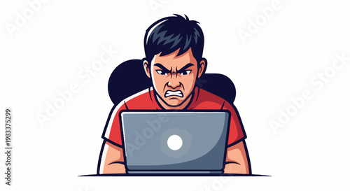 Frustrated individual intensely staring at laptop screen