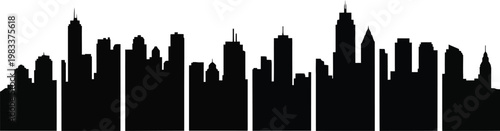 Extensive modern city skyline silhouette, black vector illustration of a metropolitan landscape and skyscrapers isolated on white.